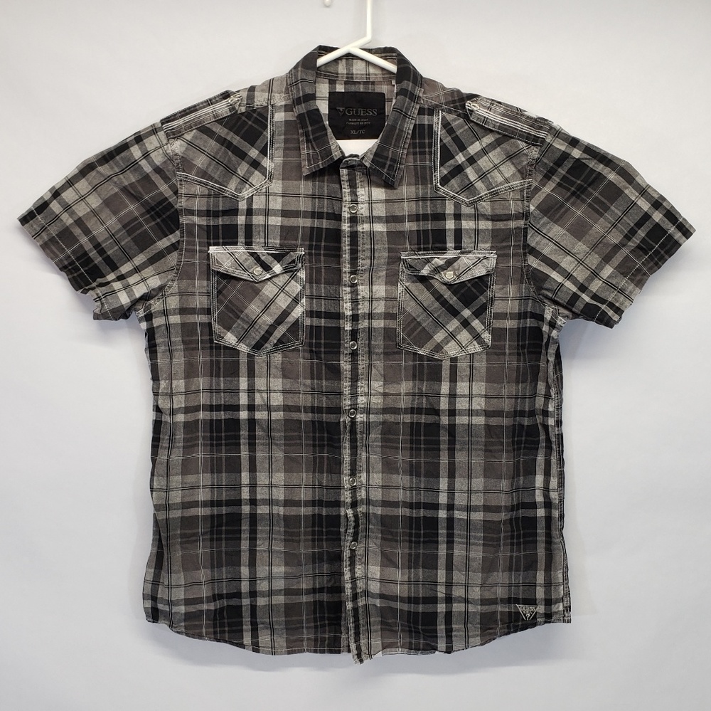 Plaid Guess Button Down Pearl Snap Shirt